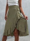 Ruffle Trim Wrap Tie Side Skirt