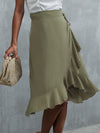 Ruffle Trim Wrap Tie Side Skirt