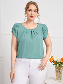  Plus Petal Sleeve Fold Pleated Top