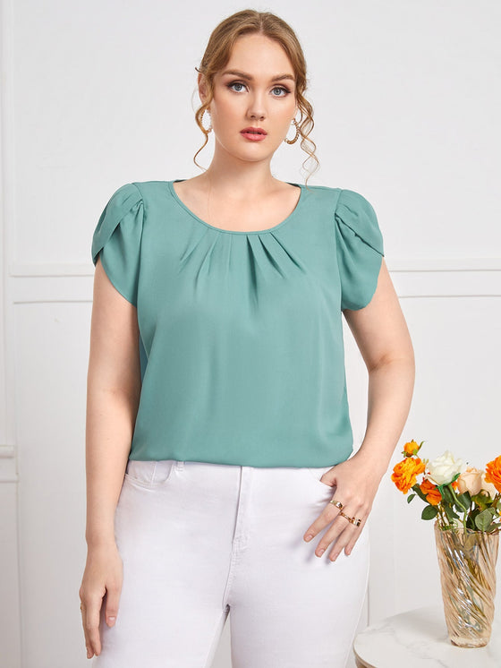 Plus Petal Sleeve Fold Pleated Top