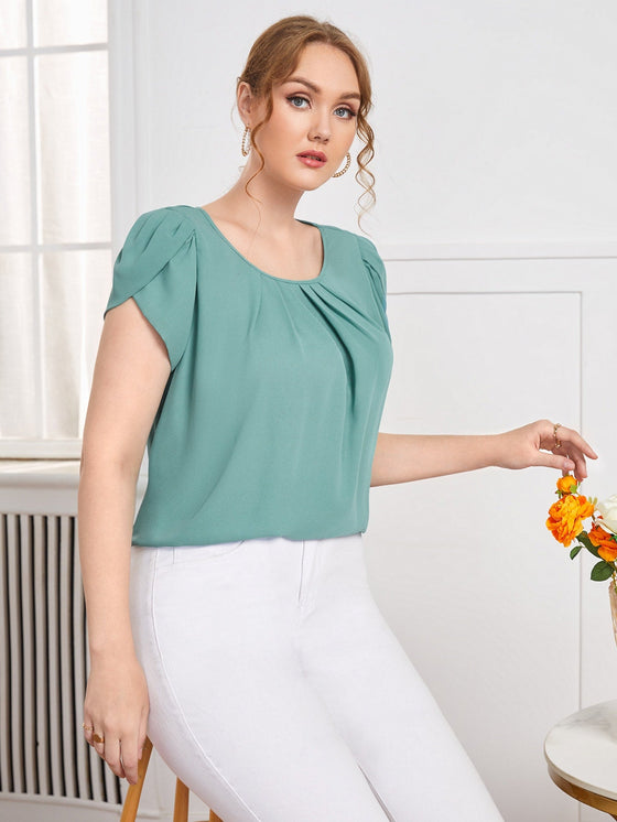 Plus Petal Sleeve Fold Pleated Top