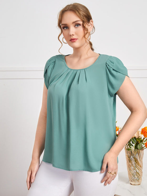 Plus Petal Sleeve Fold Pleated Top