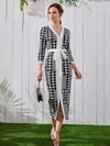 Houndstooth Split Hem Belted Dress