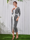 Houndstooth Split Hem Belted Dress