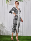 Houndstooth Split Hem Belted Dress