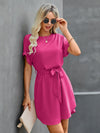 Solid Self Tie Tunic Dress