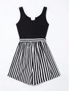 Striped Notched Neckline Belted Romper