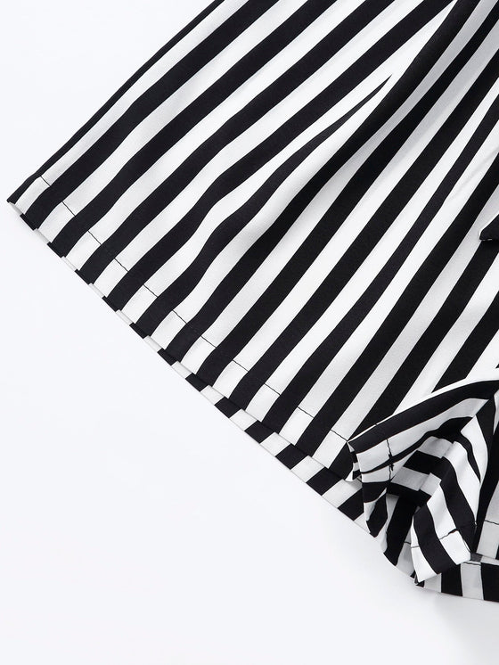 Striped Notched Neckline Belted Romper