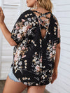 Plus Floral Print Crisscross Batwing Sleeve Blouse