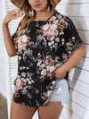 Plus Floral Print Crisscross Batwing Sleeve Blouse