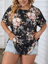 Plus Floral Print Crisscross Batwing Sleeve Blouse