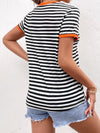 Striped Print Contrast Pocket Ringer Tee