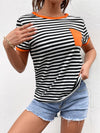 Striped Print Contrast Pocket Ringer Tee