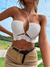 Scallop Trim Crisscross Tie Backless Halter Top