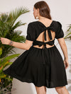 Plus Scoop Neck Puff Sleeve Dress