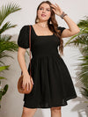 Plus Scoop Neck Puff Sleeve Dress