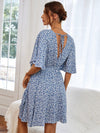 Ditsy Floral Tie Back Butterfly Sleeve Dress Without Belt