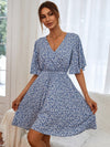 Ditsy Floral Tie Back Butterfly Sleeve Dress Without Belt