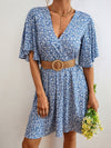 Ditsy Floral Tie Back Butterfly Sleeve Dress Without Belt