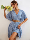 Ditsy Floral Tie Back Butterfly Sleeve Dress Without Belt