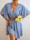 Ditsy Floral Tie Back Butterfly Sleeve Dress Without Belt