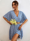 Ditsy Floral Tie Back Butterfly Sleeve Dress Without Belt