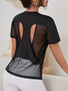 Absorbs Sweat Softness Cutout Sheer Mesh Insert Sports Tee