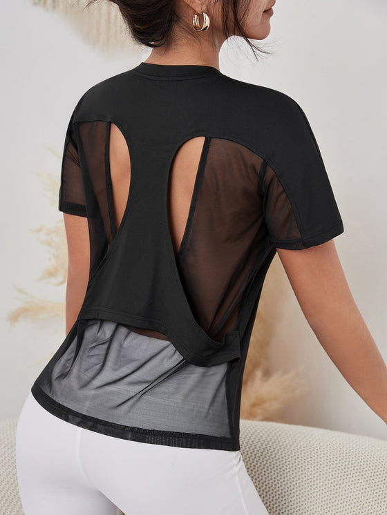 Absorbs Sweat Softness Cutout Sheer Mesh Insert Sports Tee