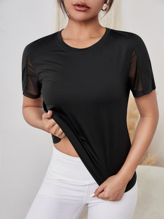 Absorbs Sweat Softness Cutout Sheer Mesh Insert Sports Tee