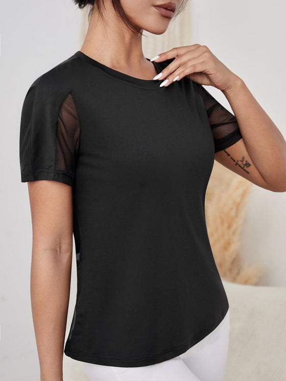 Absorbs Sweat Softness Cutout Sheer Mesh Insert Sports Tee
