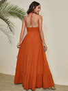 Backless Ruffle Hem Halter Neck Dress