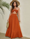 Backless Ruffle Hem Halter Neck Dress