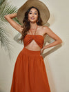 Backless Ruffle Hem Halter Neck Dress