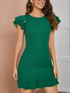 Solid Butterfly Sleeve Ruffle Hem Dress