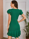 Solid Butterfly Sleeve Ruffle Hem Dress
