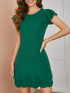 Solid Butterfly Sleeve Ruffle Hem Dress