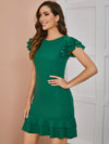 Solid Butterfly Sleeve Ruffle Hem Dress