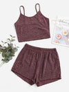 Solid Button Front Lettuce Trim Cami Top Shorts Lounge Set