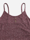 Solid Button Front Lettuce Trim Cami Top Shorts Lounge Set