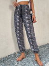 Allover Geo Print Tassel Knot Front Pants