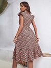 Ditsy Floral Print Shirred Ruffle Trim Dress