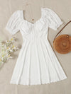 MOD Puff Sleeve Tie Front Frill Trim Dress