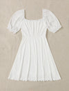 MOD Puff Sleeve Tie Front Frill Trim Dress