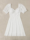 MOD Puff Sleeve Tie Front Frill Trim Dress