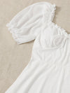 MOD Puff Sleeve Tie Front Frill Trim Dress