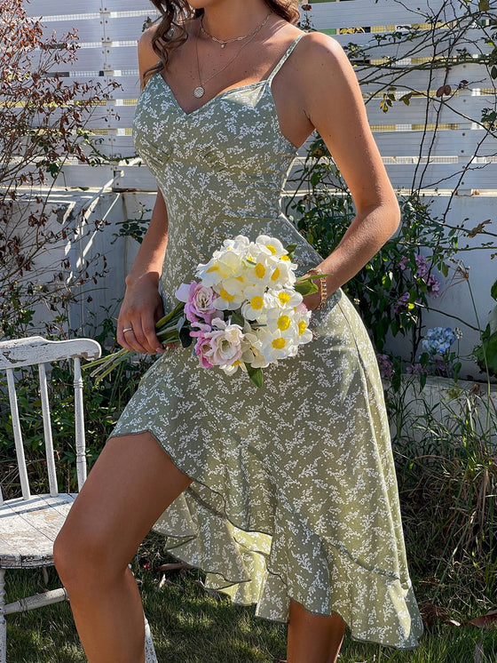 Ditsy Floral High Low Ruffle Hem Cami Dress