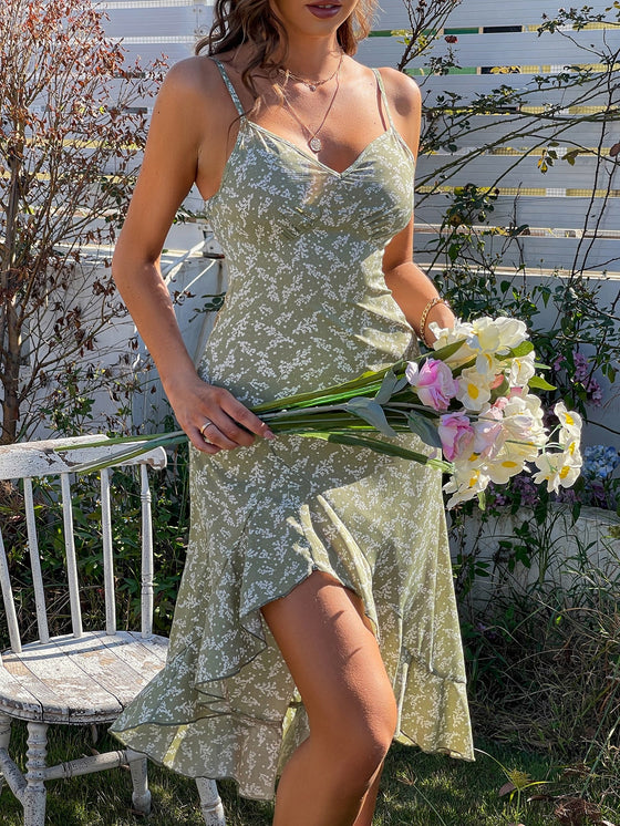 Ditsy Floral High Low Ruffle Hem Cami Dress