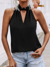 Solid Keyhole Neck Blouse