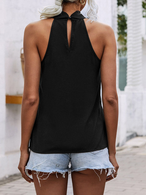 Solid Keyhole Neck Blouse