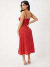 Ditsy Floral Knot Shoulder Shirred Back Split Thigh Slip Dress